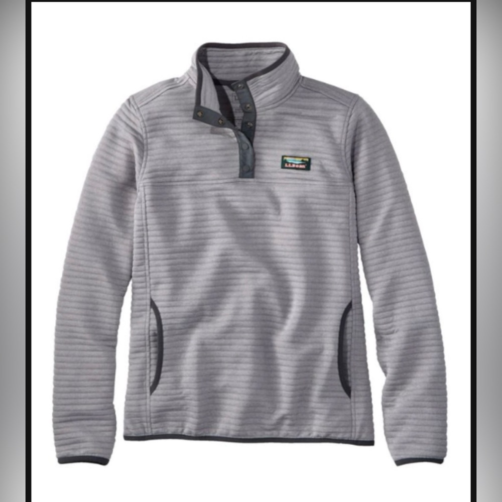 L.L. Bean Gray Ribbed Quarter-Snap Pullover Turtleneck